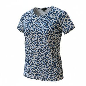 Brooks Brothers Womens LARGE Stretch Knit Top Shirt Animal Print Blue